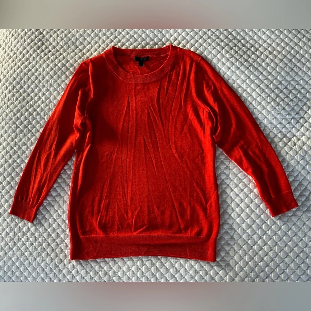 J. Crew Vibrant Red Merino Wool Crew Neck Knitted Sweater M